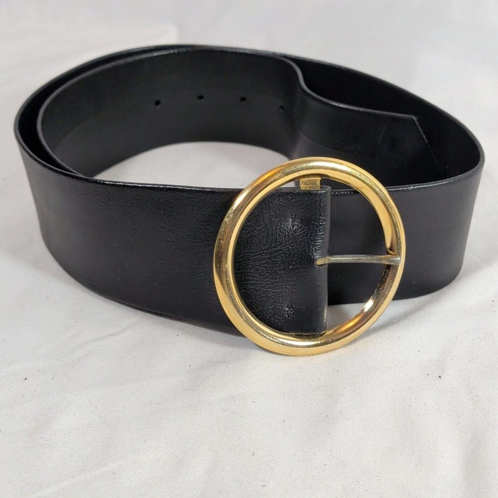 Hollywood Leather Creations Black Belt; Gold Round Buckle Wide Genuine Leather